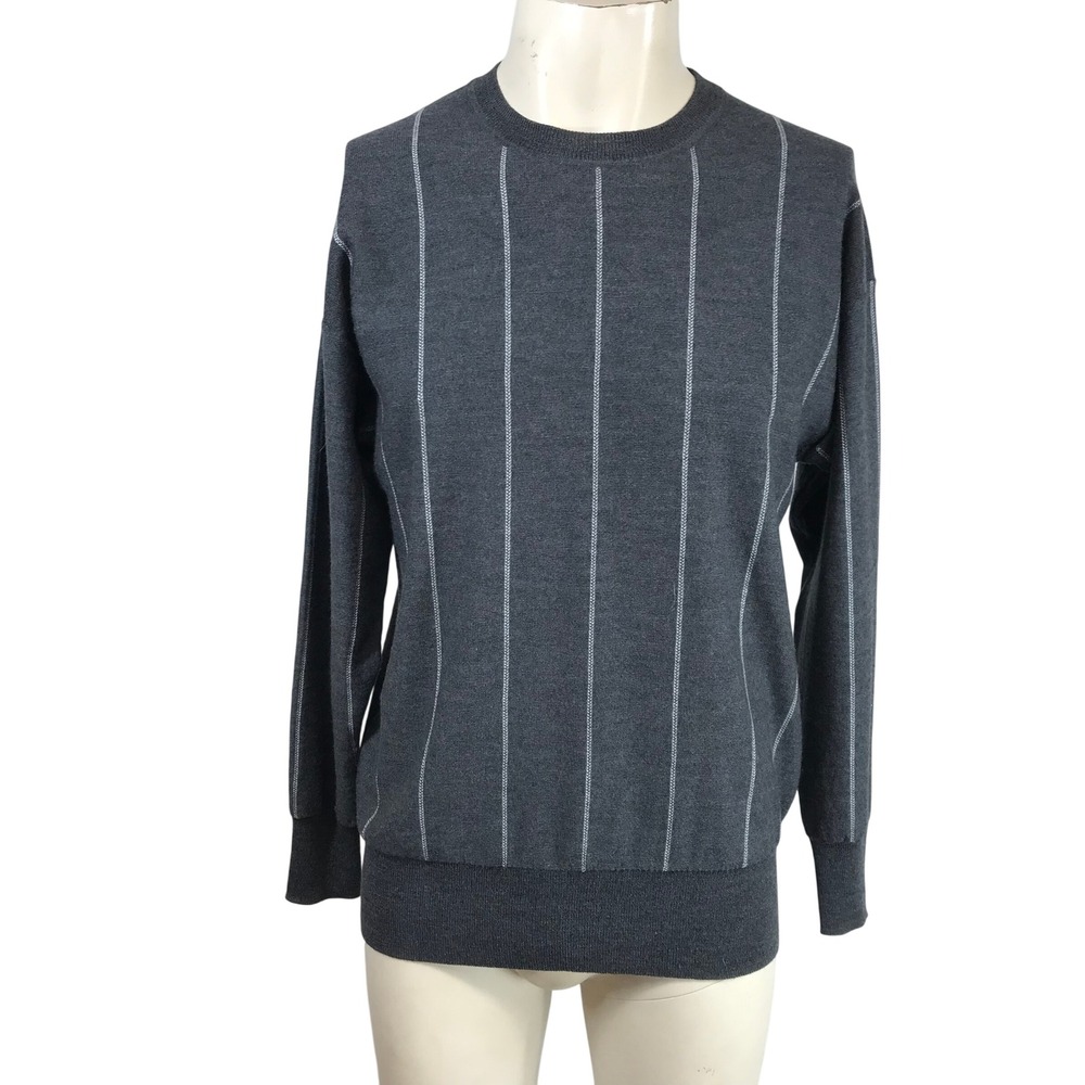 M.M.LaFleur Charcoal Grey 100% Merino Wool Pinstripe Crewneck Sweater Mens‎ M